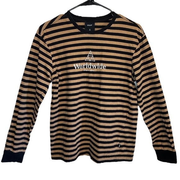 HUF Other - HUF Worldwide Black And Tan Striped Long Sleeve T Size Small